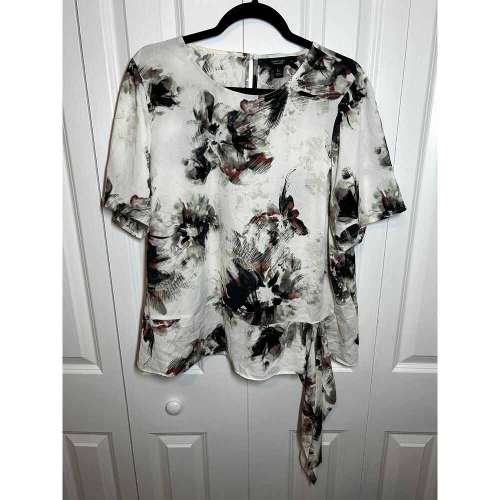 Simply Vera Vera Wang Abstract Floral Side Tie Blouse – Size XL
